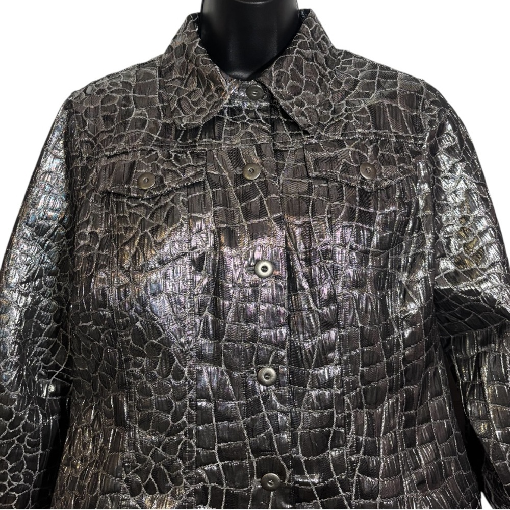 Ruby Rd. Crop Jacket Long Sleeve Silver Metallic … - image 2